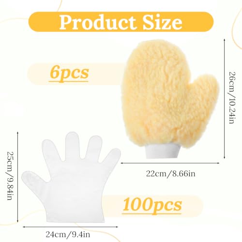 MAQUITA 6 Pack Chenille Artist Glove with Thumb and 100 Disposable Gloves, Gloves Cotton Paint Mitt for Painting Railing Fence, Dusting Cleaning Stain Applicator for Home Improvement