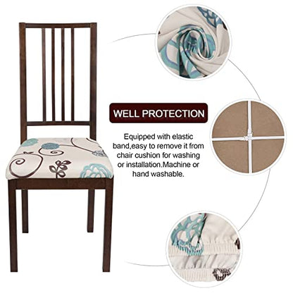 SearchI Seat Covers for Dining Room Chairs Stretch Printed Chair Seat Covers Set of 4, Removable Washable Upholstered Chair Seat Protector Cushion Slipcovers for Kitchen, Office(Ball Flower) - color: Ball Flower