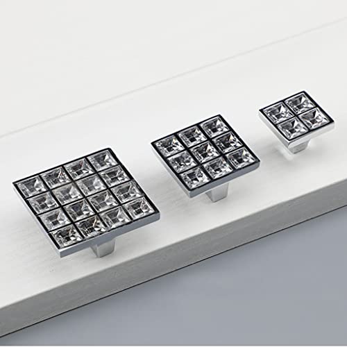 6Pcs Square Crystal Glass Dresser Drawer Knobs Handles Pulls,Modern Decorated Shiny Cabinet Konbs Zinc Alloy Pulls Handles for Cupboard Wardrobe Dresser Doors (Single Hole, Silver, 6 Pack) - size: Square Single Hole