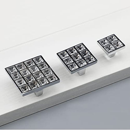 6Pcs Square Crystal Glass Dresser Drawer Knobs Handles Pulls,Modern Decorated Shiny Cabinet Konbs Zinc Alloy Pulls Handles for Cupboard Wardrobe Dresser Doors (Single Hole, Silver, 6 Pack) - size: Square Single Hole