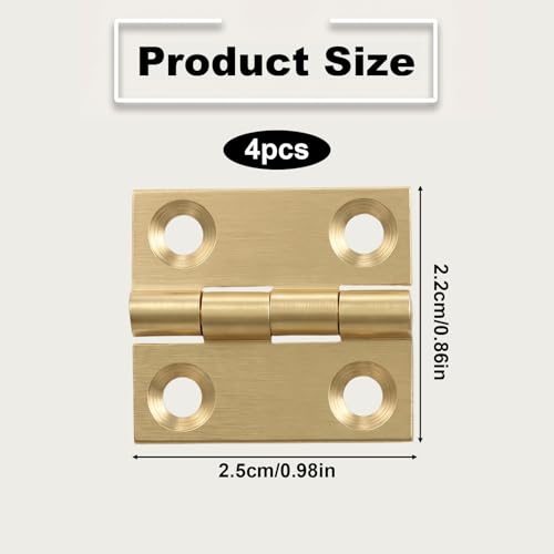 Butt Hinge for Wooden Box 4 Pcs 1 Inch Brass Mini Hinges Small Cabinet Folding Craft Hinges with Mounting Screws for Crafts Drawer Door Closet Furniture