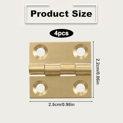 Butt Hinge for Wooden Box 4 Pcs 1 Inch Brass Mini Hinges Small Cabinet Folding Craft Hinges with Mounting Screws for Crafts Drawer Door Closet Furniture