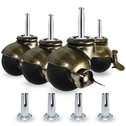 MySit 2 inch Ball Caster with Brakes Brass TPR Wheel Set of 4 - size: 2 Inch with brakes