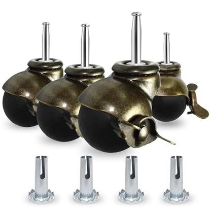 MySit 2 inch Ball Caster with Brakes Brass TPR Wheel Set of 4 - size: 2 Inch with brakes