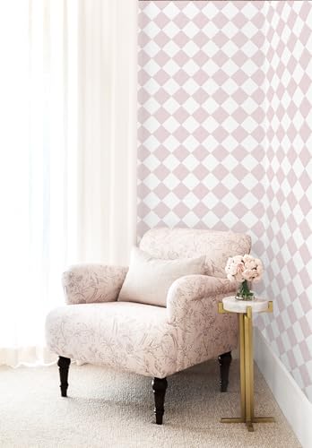 Safiyya Pink Wallpaper Geometric Checkered Peel and Stick Wallpaper Self Adhesive Removable Contact Paper Pink Check Wall Paper for Bedroom Nursery Room Cabinet 78.7"x 17.3" - color: Pink, size: 17.3" x 78.7"