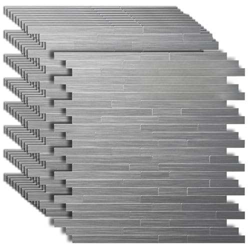 Art3d 10-Pack Metal Peel and Stick Backsplash Tile, Silver Parallel - color: Silver Parallel
