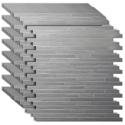 Art3d 10-Pack Metal Peel and Stick Backsplash Tile, Silver Parallel - color: Silver Parallel