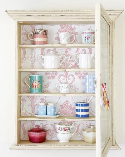 Damask Floral Peel and Stick Wallpaper Boho Pink and White Contact Paper - color: Pink, size: 17.3" x 118"