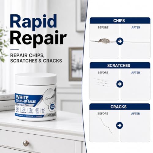 Compensai 2Pcs White Furniture Touch-Up Paste,Professional Wood Filler & Wall Repair Cream for Scratches for Furniture and Floor,Works on Tables,Cabinets & Wooden Floors