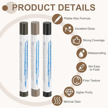 uxcell 3Pcs Wood Filler Sticks, Wax Crayons, 3 Colors Black Brown Series - color: Black Brown Series