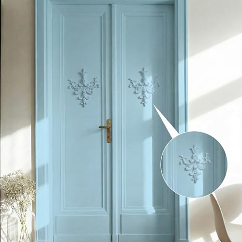 2 PCS Baroque Style Flower Carved Onlay Applique White PVC Appliques for Furniture Decorative 3D Symmetrical Furniture Decorative for Cabinets Dressers Mirrors DIY Home(Classic) - style: Classic