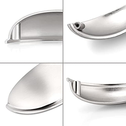 Probrico 10 Pack Brushed Nickel Cabinet Pulls Bin Cup Drawer Handles, Cabinet Cup Handles 3 Inch Holes Drawer Handles and Knobs, Kitchen Cabinet Hardware - color: Brushed Nickel