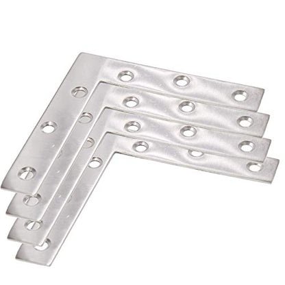 4 Pack Stainless Steel L Shape Flat Corner Bracket Plate - Repair Mending for Wood, Metal Fixing, Joining Support Brace for Shelves, Furniture and Cabinet (120x120mm) - size: 120 x 120 mm