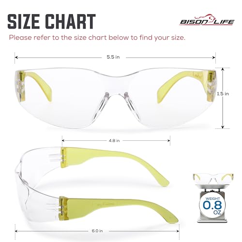 BISON LIFE Clear/Yellow Safety Glasses for Men & Women, ANSI Z87.1, 6 Pack - color: Clear/Yellow
