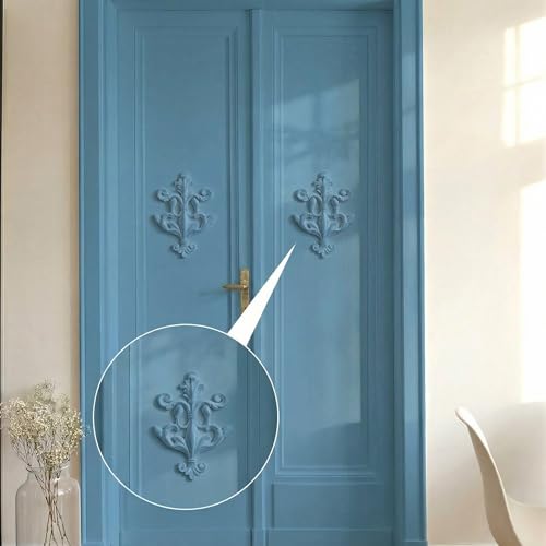 2 PCS Baroque Style Flower Carved Onlay Applique White PVC Appliques for Furniture Decorative 3D Symmetrical Furniture Decorative for Cabinets Dressers Mirrors DIY Home(Fresh) - style: Fresh