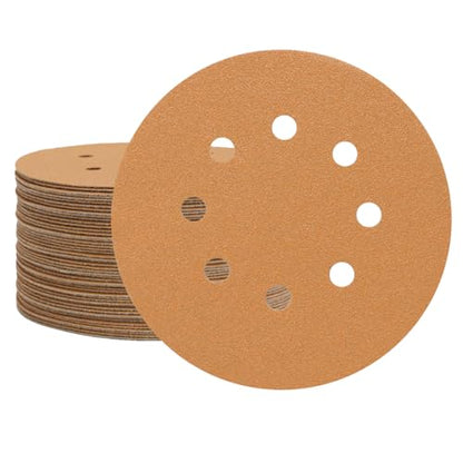 50 PCS 120 Grit 5 Inch 8 Hole Hook and Loop Sanding Discs