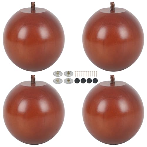 4 Inch Wooden Sofa Legs Set of 4 Walnut Wood Round Sofa Legs with Mounting Plate Screws Solid Wood Furniture Feet for Couch Bed Cabinet Bookcase Ottoman - color: Walnut