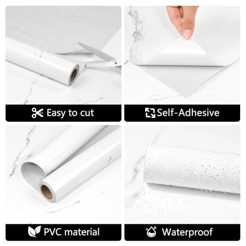 White Glossy Marble Contact Paper 15.7"X78.7" Peel and Stick Wallpaper - color: White, size: 15.7" x 78.7"