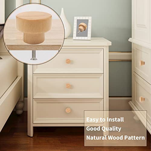 10PCS Wood Dresser Knobs Round Wooden Cabinet Drawer Pulls 35mm - color: Flat Top Natural, size: 10 Pieces