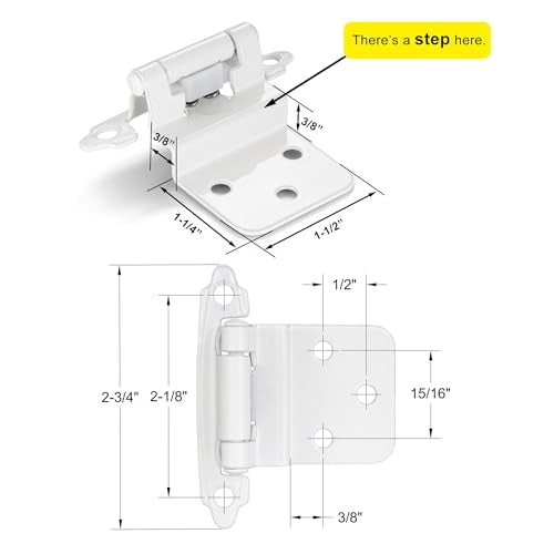 White Cabinet Hinges, 3/8” Inset, 4 Pack - color: White, size: 3/8 Inch Inset