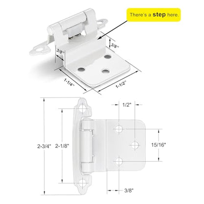 White Cabinet Hinges, 3/8” Inset, 4 Pack - color: White, size: 3/8 Inch Inset