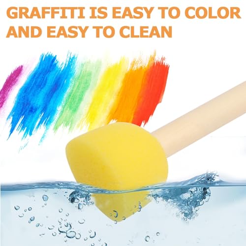 45 PCS Round Sponge Brush Set for Painting - 4 Sizes Wooden Handle Sponge Brushes, Circle Art Sponges Brushes Paint Sponges,Face Paint Sponging Brush for Acrylic, Face & Craft Painting and Kids Arts