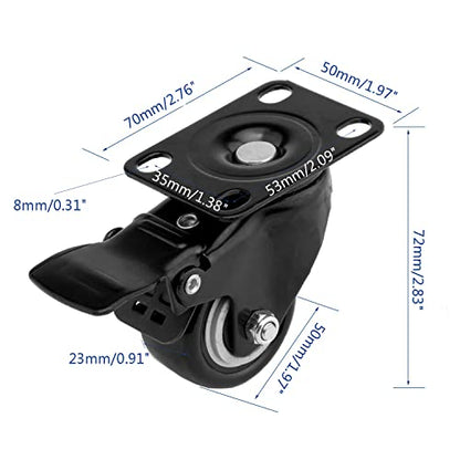 4 PCS 2 inch Heavy Duty Caster Wheels Polyurethane PU Rubber Swivel Casters with Top Plate & Strong Bearing Total 400lb Quite Mute Non-Marking Locking Stem Casters Black (2'') - size: 2''