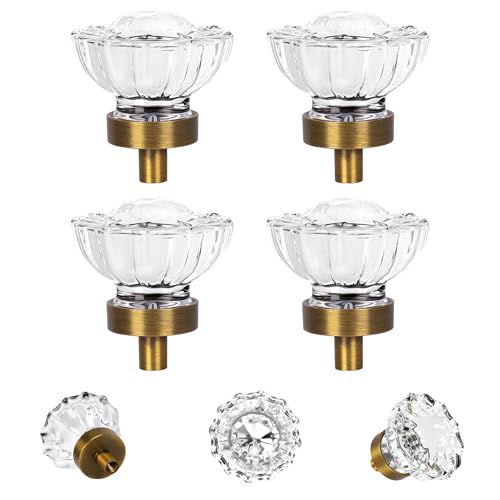 4 Pack Crystal Knobs Drawer Knobs Vintage, Glass Crystal knobs for Dresser - color: Antique Brass, size: 4 Pack (36mm)