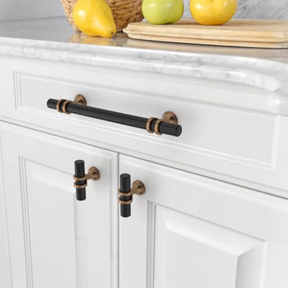 Asidrama 10 Pack 5 Inch(128mm) Champagne Bronze and Matte Black Kitchen Cabinet Handles, Cabinet Pulls Kitchen Cabinet Hardware Cupboard Handles Drawer Pulls - color: Black-Champagne Bronze, size: 5" Hole Center, style: 10 Pack