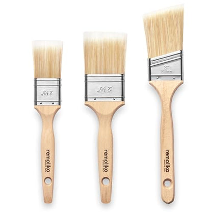 3 - Pack Premium Paint Brushes - Made in Italy – 1.5 Inch Flat Paint Brush, 2 Inch Angle Sash Brush, 2.5 Inch Flat - Ideal for Professionals and Homeowners - size: 3 Pack ( 1.5" Flat, 2.5" Flat, 2" Angle)