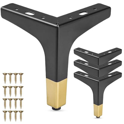 La Vane 5 Inch Diamond Triangle Metal Furniture Legs 4PCS- Heavy Duty Iron - color: Black/Gold, size: 5" / 13cm