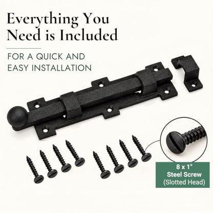 Renovators Supply Manufacturing Slide Bolt Latch 8 3/4 in. Black Wrought Iron Ball Tip Style Slide Bolt with Mounting Hardware - size: Pack of 1, style: 8.75 inch