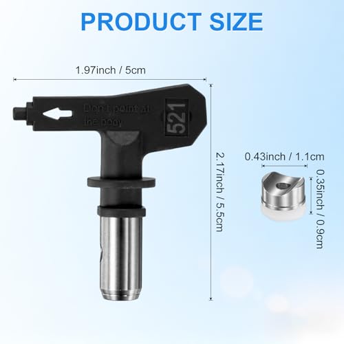 M METERXITY 1-Set Airless Paint Sprayer Tips, Tungsten Steel Reversible Spray Tips with 1 Pad for Homes/Buildings/Garden/Decks/Fences [Black, 521] - size: 521