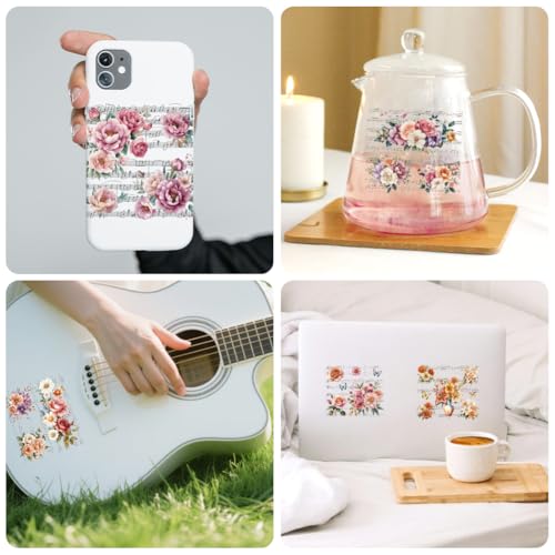 Peacoblue Flowers, Music Notes Rub On Transfers for Craft, Transfer Sticker - style: Flowers and Musical Scores