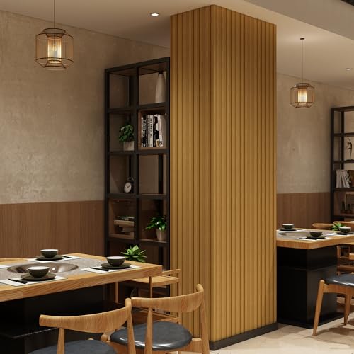 Teak Yellow Peel and Stick Slat Wall Panels,Wood Grain Paneling - color: Light Tan