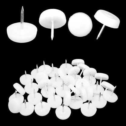 40PCS 18mm Nail-On Furniture Glides, White Nylon Chair Feet Protectors for Hardwood Floors, Round Tack-in Table Leg Sliders, Floor Protection Pads for Sofas & Cabinets