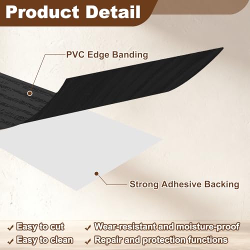 uxcell PVC Edge Banding Tape 3/16" Black Peel Stick Edging Trim - color: Black, size: 3/16"