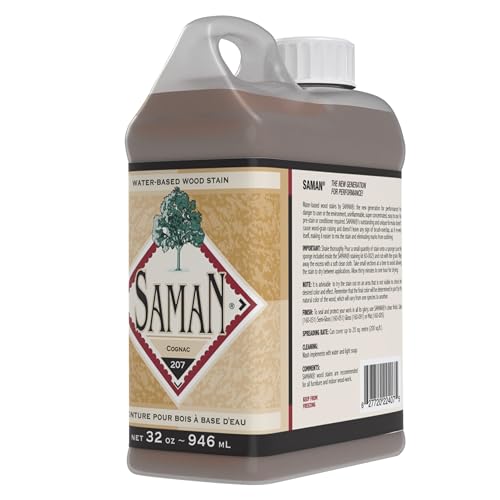 SamaN Interior Water Based Wood Stain - Natural Stain for Furniture, Moldings, Wood Paneling, Cabinets (Cognac TEW-207-32, 32 oz) - color: Cognac, size: 1 Quart