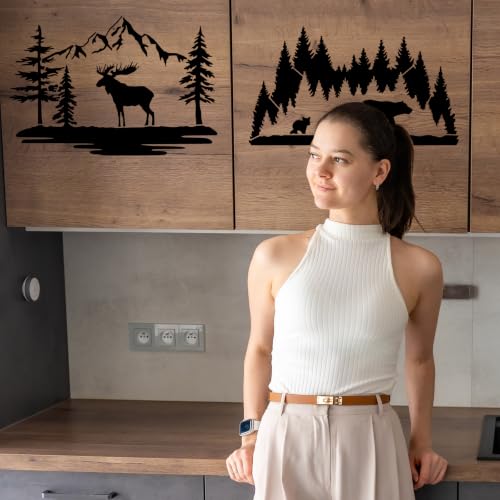 Large Forest Stencils for Walls Reusable Painting Templates for Crafts Wood - style: Mountain animals