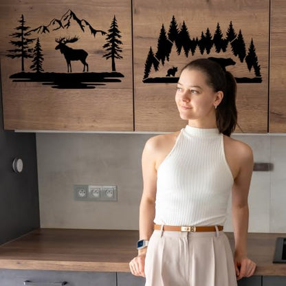 Large Forest Stencils for Walls Reusable Painting Templates for Crafts Wood - style: Mountain animals