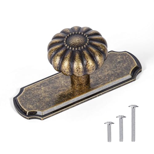 8 Pack Vintage Antique Brass Cabinet Knobs with Backplate, 1-1/4 Inches - color: Antique Brass, size: 8 Pack