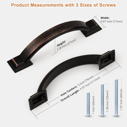 Probrico 30 Pack 3 Inch Oil Rubbed Bronze Cabinet Pulls Solid Zinc Alloy - color: Oil Rubbed Bronze, size: 3" Hole Center(76mm)