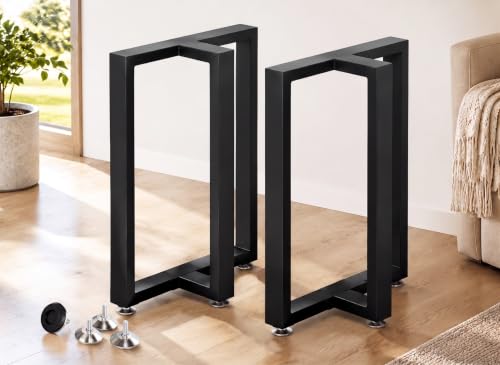TIEOU 28 Inch Metal Table Legs Heavy Duty T Shape Metal Desk Legs Set of 2 Industrial Table Legs,Black Table Legs,Modern Table Legs,Console Table Legs (28" H X24''W) - color: T-shape, size: H28"xW24"