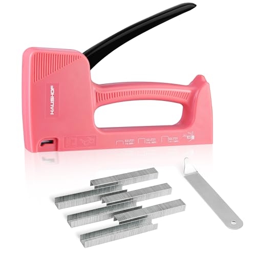 HAUSHOF Light Duty Staple Gun with 800-Count JT21 Staples & Stapler Remover - color: Pink