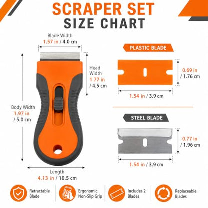 Razor Blade Scraper Tool with 20pcs Extra Blades, Razor Blade Retractable,Safety Lock Paint Stripping Tool, for Removing Labels, Stickers, Decals, Paint from Glass - color: Telescopic scraper