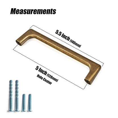 Goo-Ki Antique Brass Cabinet Pulls with 5''(128mm) Hole Centers, Retro Style Zinc Alloy Cabinet Handles for Dresser,Wardrobe,Cupboard- 6 Pack - color: Antique Brass, size: 5'' Hole Centers