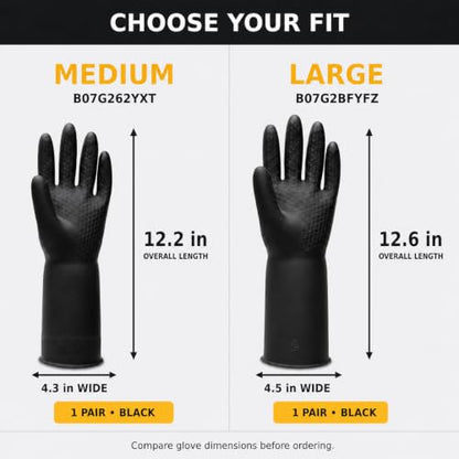 Heavy Duty Chemical Resistant Rubber Gloves (1 Pair) - Extra Long Cleaning & Industrial Work Gloves, Acids & Solvents - size: Large