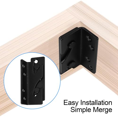 Rockgoya Bed Rail Brackets, Black Bed Frame Hardware, Set of 4 Pack Wooden Bed Brackets with Screws, Bed Rail Fittings, Heavy Duty Non-Mortise - color: Black
