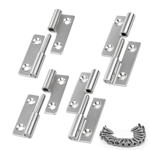 2in Lift Off Hinges 4Pack, 304 Stainless Steel Small Cabinet Hinges, Pin-on-Right Removable Butt Hinges for Wooden Box, Tool-Free Hinge for DIY & Electronics Enclosure (Silver, 16 Screws) - size: 2x1.4x0.4 in