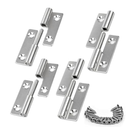 2in Lift Off Hinges 4Pack, 304 Stainless Steel Small Cabinet Hinges, Pin-on-Right Removable Butt Hinges for Wooden Box, Tool-Free Hinge for DIY & Electronics Enclosure (Silver, 16 Screws) - size: 2x1.4x0.4 in